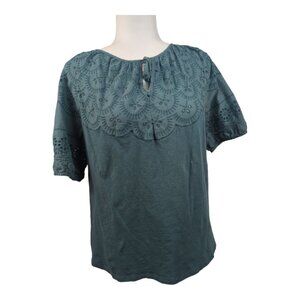 Lucky Brand Eyelet Embroidery Scallop Top‎ Size Small Petite